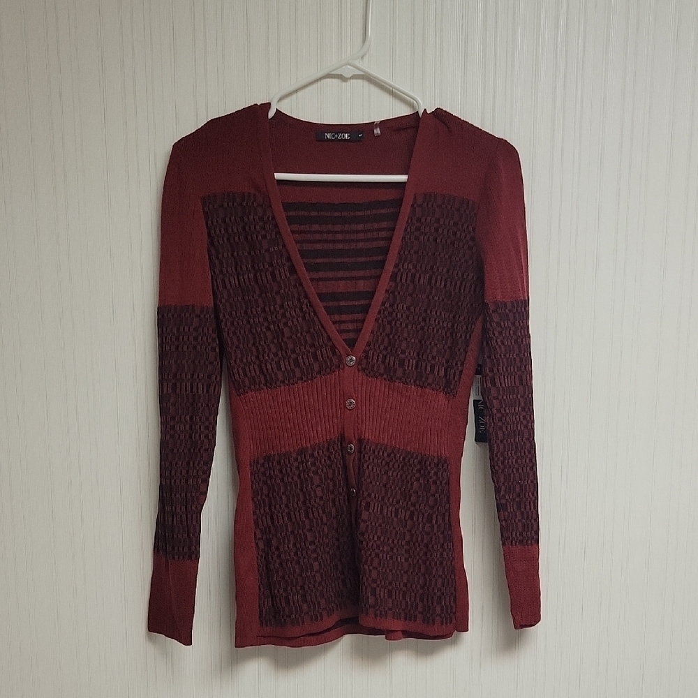 NIC+ZOE Spilled Cranberry Cardigan Small New grandma office Fall school